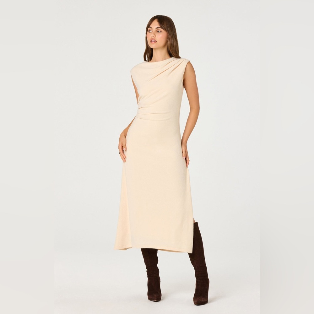 ASTR The Label Draped Midi Dress Size Medium Butter Cream NWOT - Picture 15 of 15